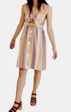 Madewell Tie Front Cut Out Dress Sherbet Stripe Size 6 Strap Pink Buttons New