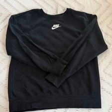 Nike Kids Black Sweatshirt Long Sleeve XL Crewneck White Embroidered Swoop