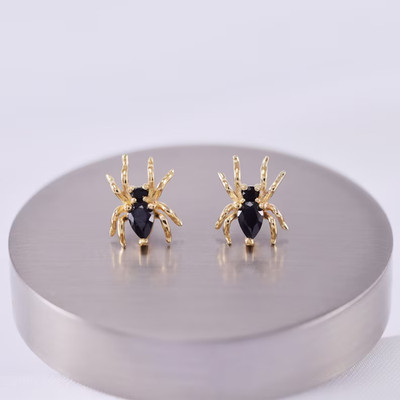 2ct Lab Create Black Onyx Women Beauty Stud Earring14k Yellow Gold Plated Silver