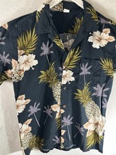 Palmwave Hawaiian Shirt MediumBlue Floral Button Up Pocket w/Free shipping