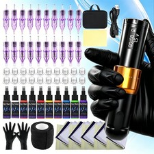 Wireless Tattoo Kit Complete Adjustable Stroke Rotary Pen Machine with needle