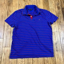 Tommy Hilfiger Blue Red Stripe Short Sleeve Polo Shirt Mens Size M