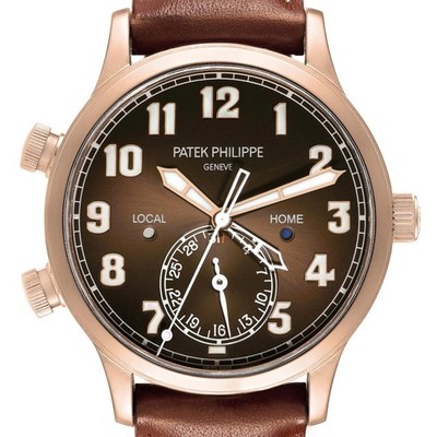 Patek Philippe Calatrava Pilot Travel Time Rose Gold Mens Watch 5524R Papers