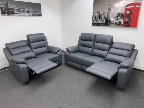 Grey Leather Electric Recliner 3 + 2 Seater Set | Extra High Backrest | Quality - Picture 3 of 6