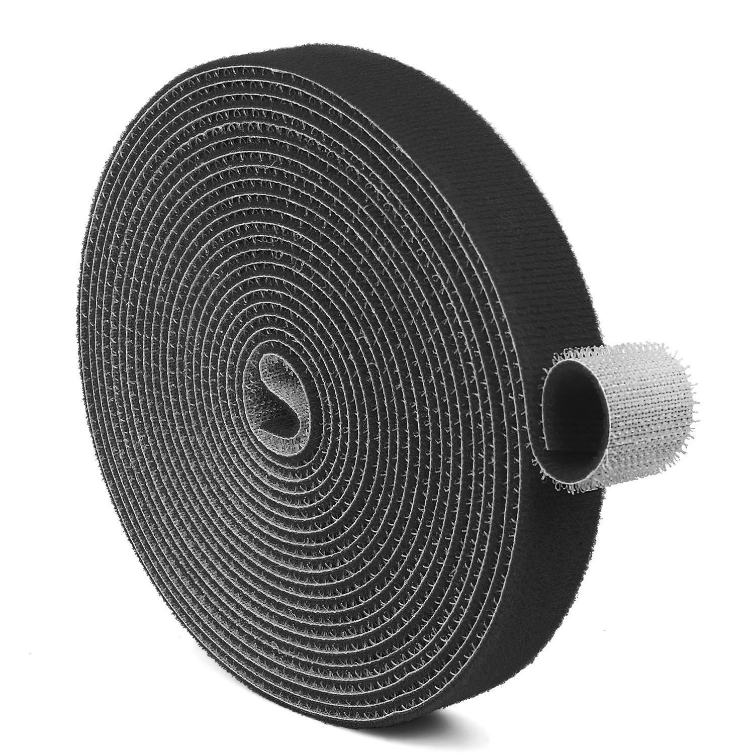 Hook And Loop Tape Strap Cable Ties Fastener Black 15FT Self Adhesive Roll Wrap-image