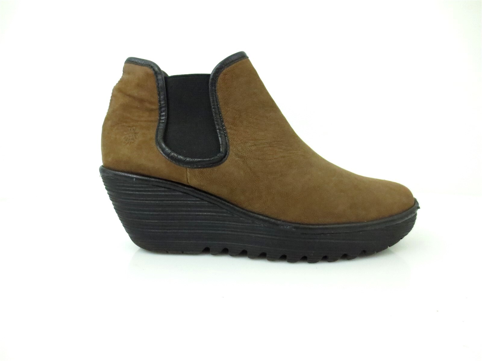 Brown Leather Wedge Ankle Boots Size 