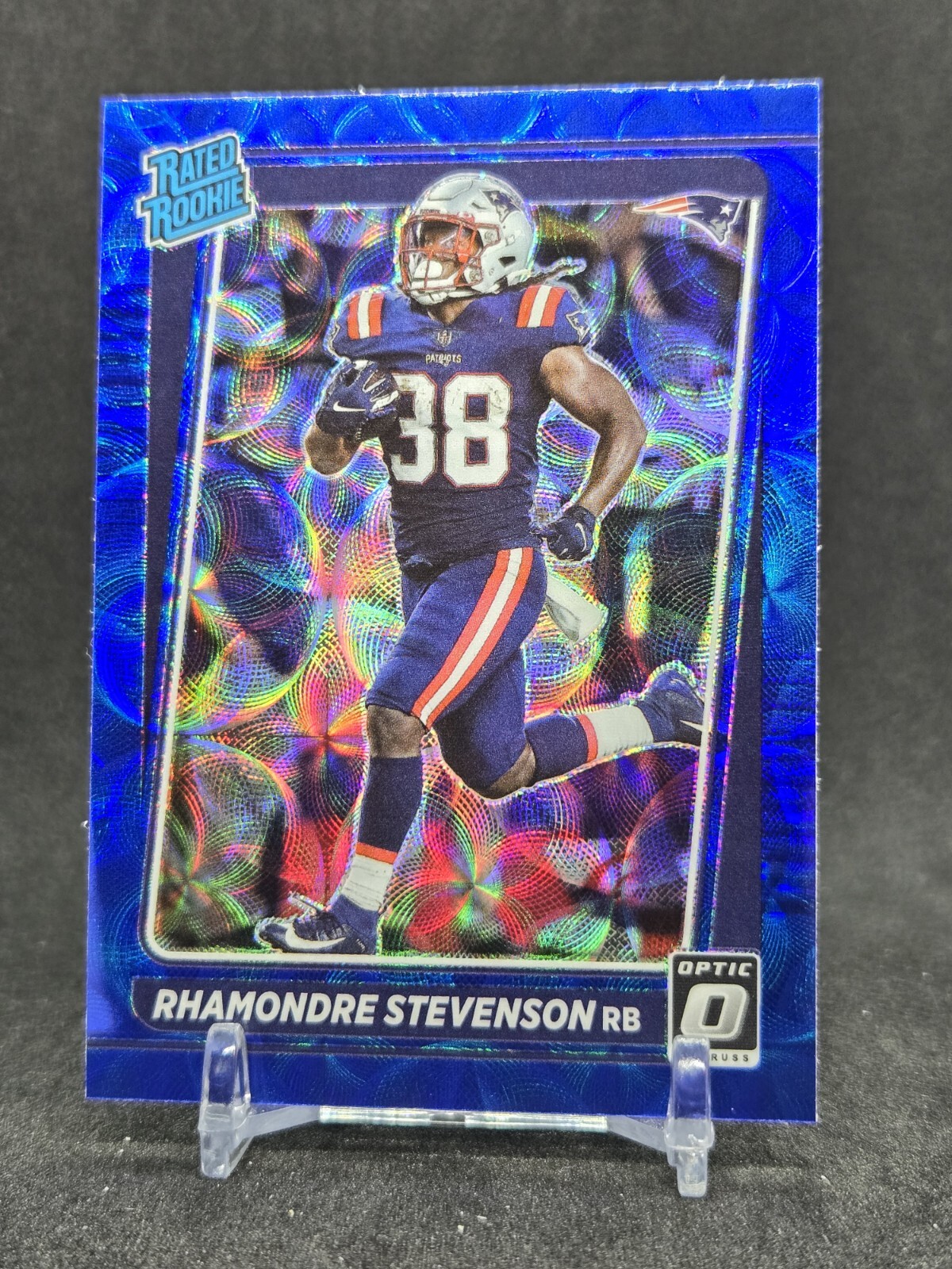2021 Donruss Optic Rhamondre Stevenson Blue Scope Prizm Rated Rookie RC #237