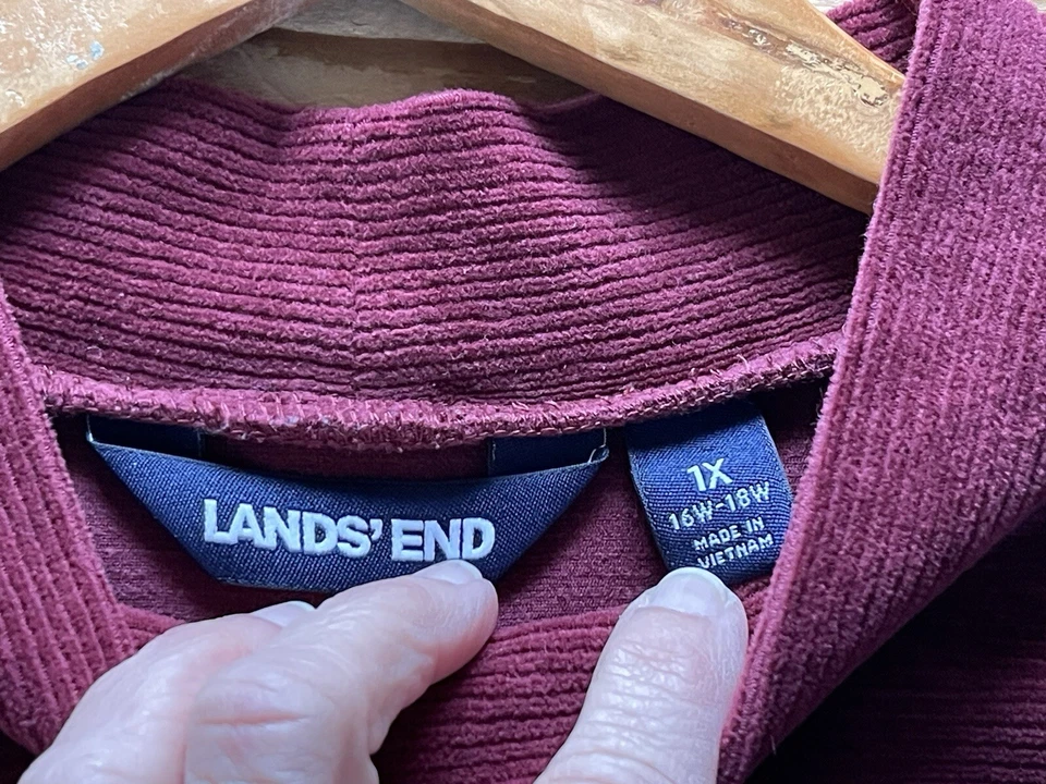 Pullover Lands End para mujer 1X (16W-18W) pana cuello falso manga larga granate Foto 3 de 4