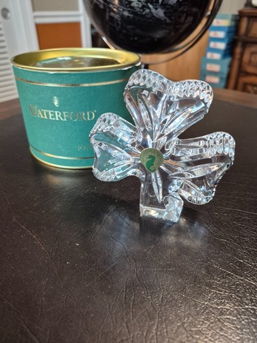 Waterford Crystal 3 Leaf Clover Shamrock Paperweight 4-3/8” x 4” x 1-1/8” - Picture 2 of 7