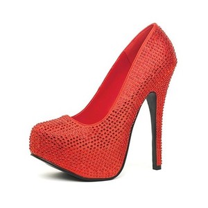 red rhinestone pumps