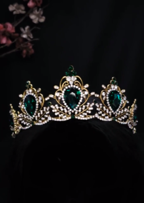 Vintage Baroque Goth Tiara Crown Emerald Green Princess  display picture 2