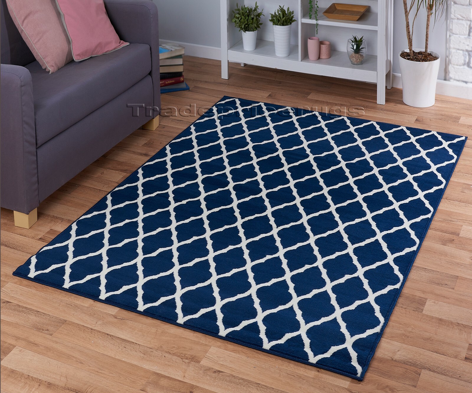 MEDIUM EXTRA LARGE NAVY DARK BLUE MOROCCAN TRELLIS PATTERNED NON