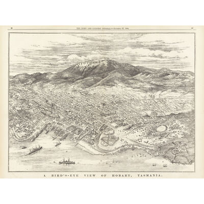Karte ATCJ 1894 Vogelperspektive Hobart Tasmanien Australien großer Wandkunstdruck