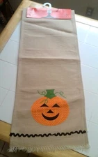  NEW HALLOWEEN Fall Table Runner Applique Jack-o-Lantern Jute/Cotton 72x14.5"NWT