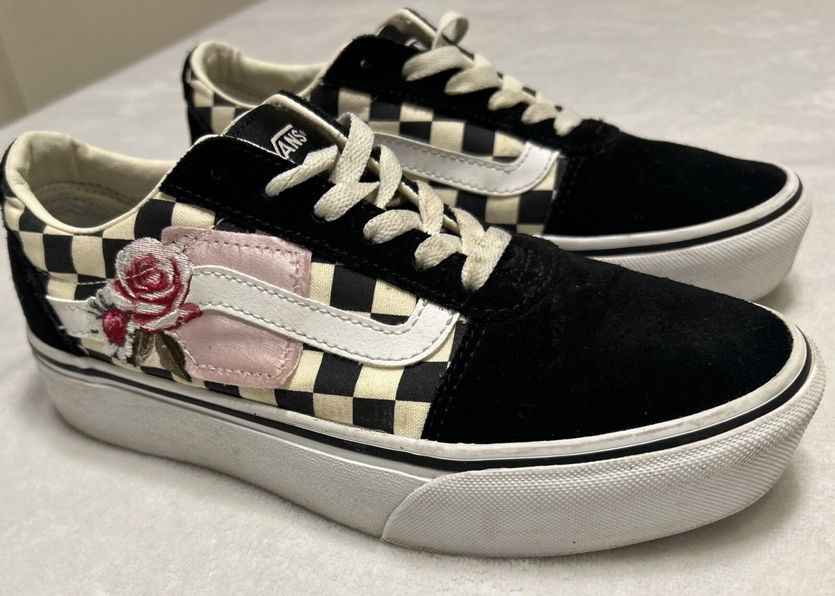 Rare Vans Platform Checkered Print Rose Women's Skate Shoes