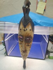African Carved Wood Wooden Mask Kalao Bird 22" Tribal Art Primitive Goatee Trib
