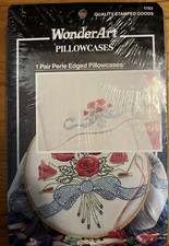 WonderArt Perle Edge Rose Bouquet Pillowcase Embroidery 1 Pair 20  x 30  