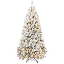 5FT Pre-lit Flocked Snow Flocked Tree with White Realistic Christmas Tree