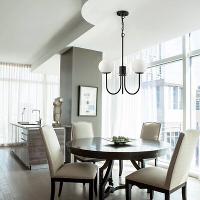 Claxy Glass Globe Chandelier Mid Century Black Pendant Ceiling