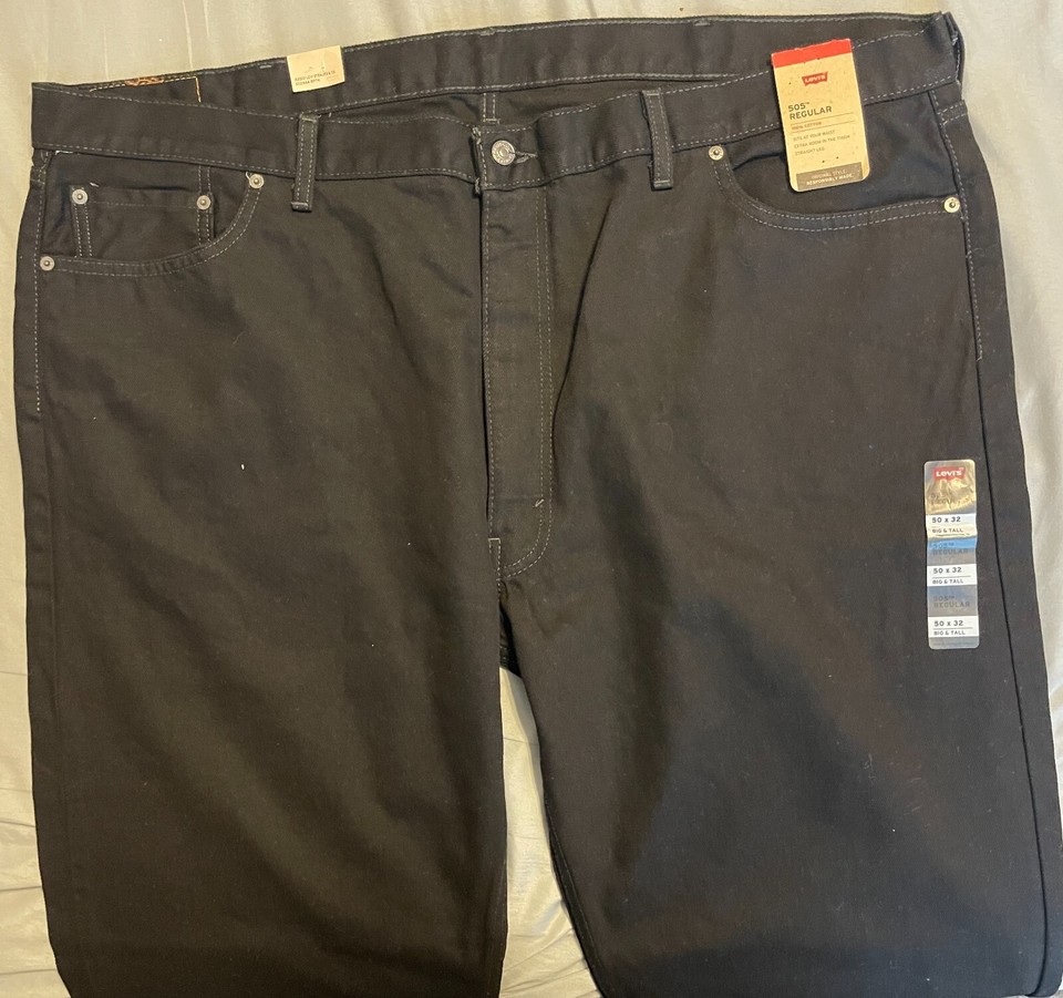 NWT Men's Levi's 505 Big & Tall Regular Fit Black Jeans Size 50 X 32 eBay