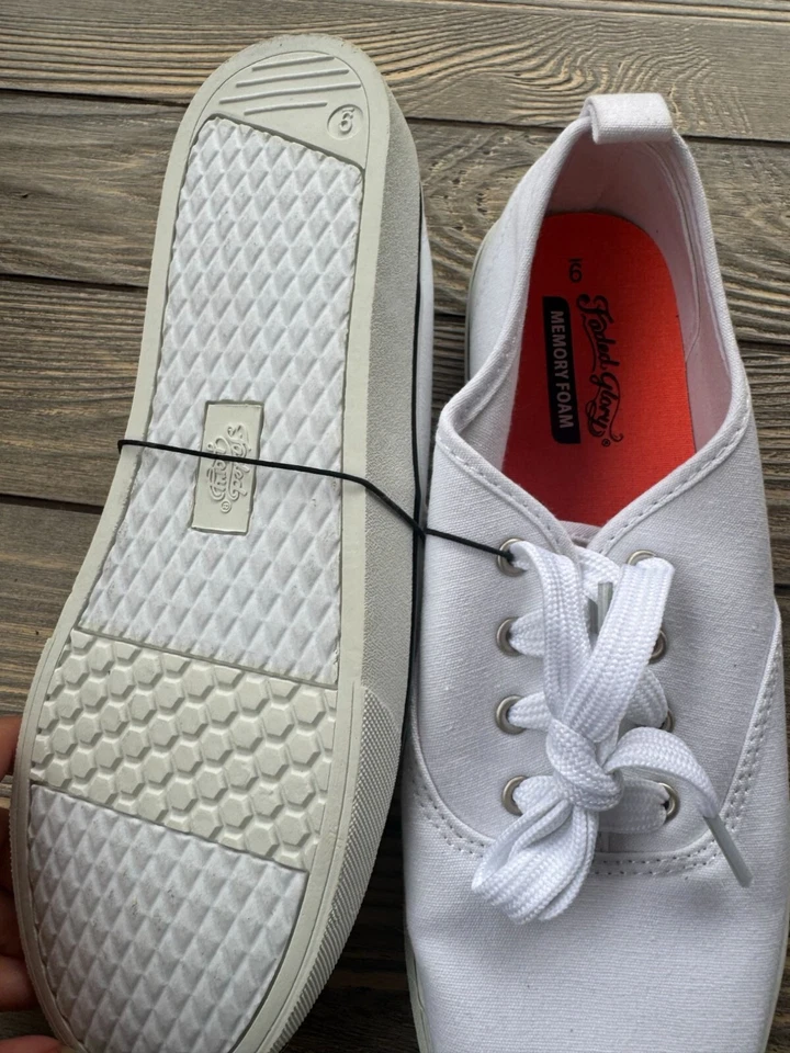 NUEVO CON ETIQUETAS NOS Desteñido Glory Mujer Blanco Lona Tenis Espuma con Memoria Comodidad 9 Foto 4 de 4