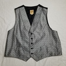 Wah Maker Vest Waistcoast Geometric Silver Western Frontier Cowboy USA Men's XL