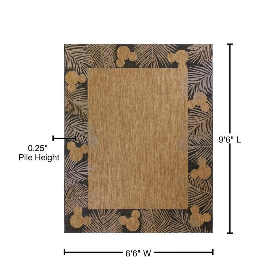 Alfombra Disney Área 6' x 9' Interior/Exterior Borde Mickey Mouse Palma Castaño Marrón Foto 4 de 4