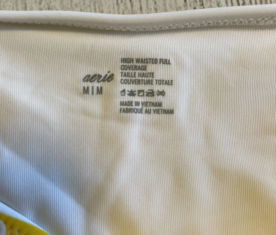 Parte inferior de bikini de natación Aerie cintura alta cobertura completa amarillo blanco rayas mediano Foto 3 de 4