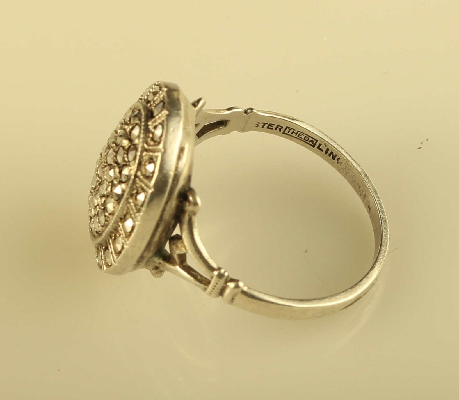 Antique Sterling Silver Art Deco Round Marcasite Ring… Gem