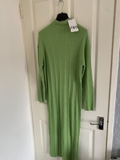 Zara High Neck Knit Midi Dress Green Size M