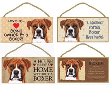 Boxer uncropped Dog Sign Plaque 10"x5" House not Home, Spoiled Lives Here, Love