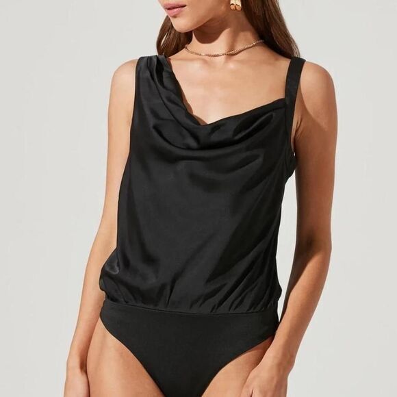 ASTR The Label Elegant Black Cowl Neck Bodysuit Sleeveless Top, Women's S, NWT