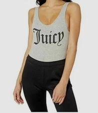 NWT $48 JUICY COUTURE GRAY Scoop Neck Cotton Spandex Body Suit  M Medium