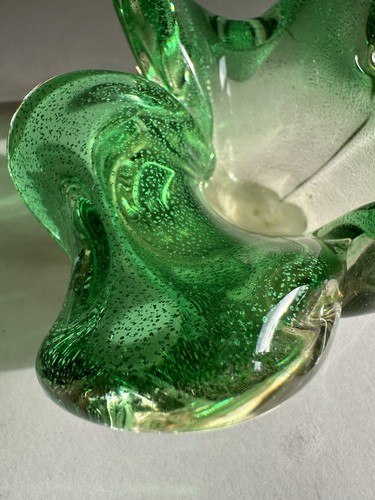 Murano Art Glass Bowl Kelly Green Shamrock Clover Silver Aventurine 1960’s Italy - Picture 18 of 24