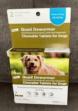 Elanco🐾Quad Chewable Dewormer Tablets (2) for Medium Size Dogs(26-60lbs)11/25