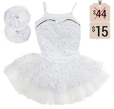 Girls' Camisole Dance Costume Dress with Holographic Silver Foil and Arm Puffs