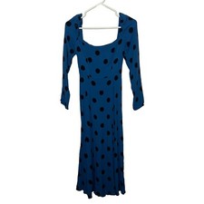 Reformation Sigmund Blue Polka Dot Midi Long Smocked Dress Size 0 Square Neck M9