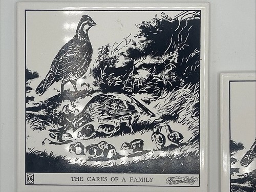 Vintage Currier and Ives porcelain wall plaque or trivet Set Of 2 - Picture 2 of 5