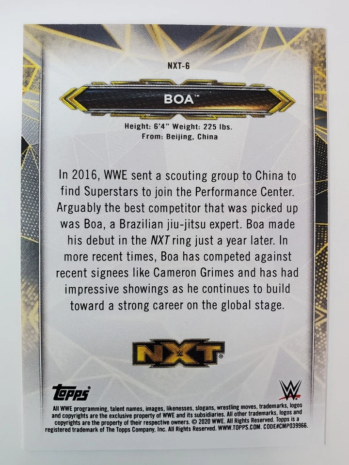 2020 Topps WWE NXT - #NXT-6 BOA (RC) ROOKIE - Image 2 of 2