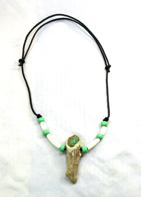 Native American Green Turquoise, Antler, Bone Necklace, Cherokee, USA COA #N31