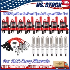 8Pack Ignition Coil+Spark Plug+Wire set For Chevy Silverado 1500 GMC Tahoe UF742