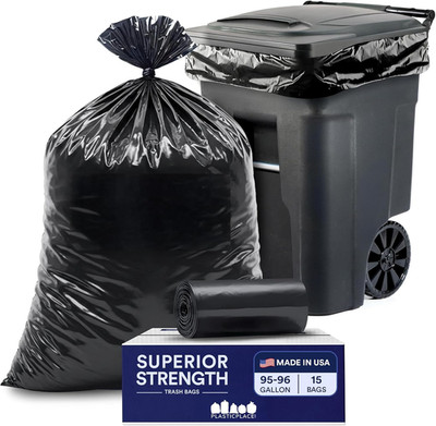 95-96 Gallon Heavy Duty Black Trash Bags - Contractor Grade, Extra Large Garbage