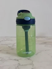 Contigo Kids Autospout Water Bottle 14 Oz  Push Button Open Light Green/Blue