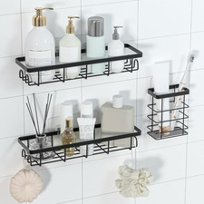 Shower Caddy Organizer with Hooks - Self Adhesive Bathroom Shelves No Drilling