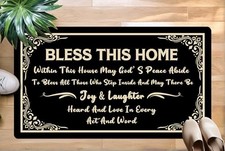 Bless This Home Decorative Indoor  Outdoor Doormat, Housewarming Gift Front