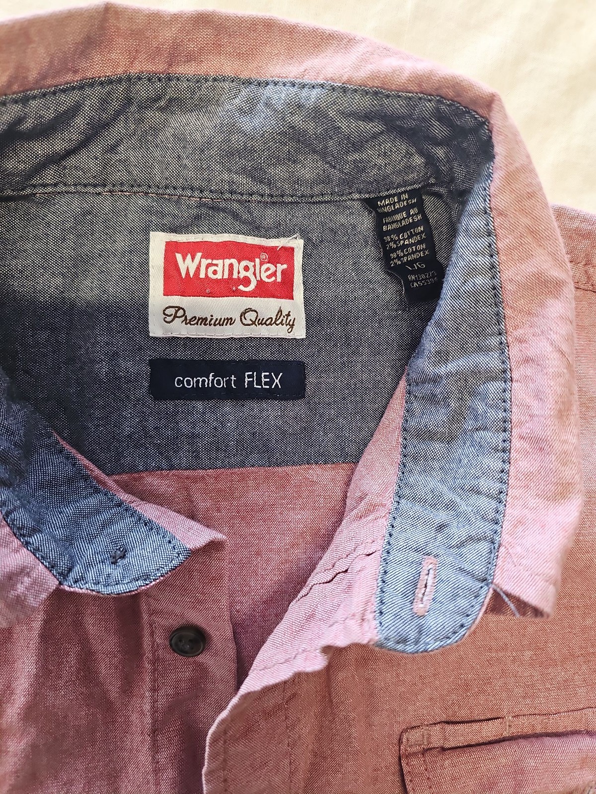 Wrangler Comfort Flex Men's Short Sleeve Button Down Shirt Red/Grey Marl L SS108 image 2