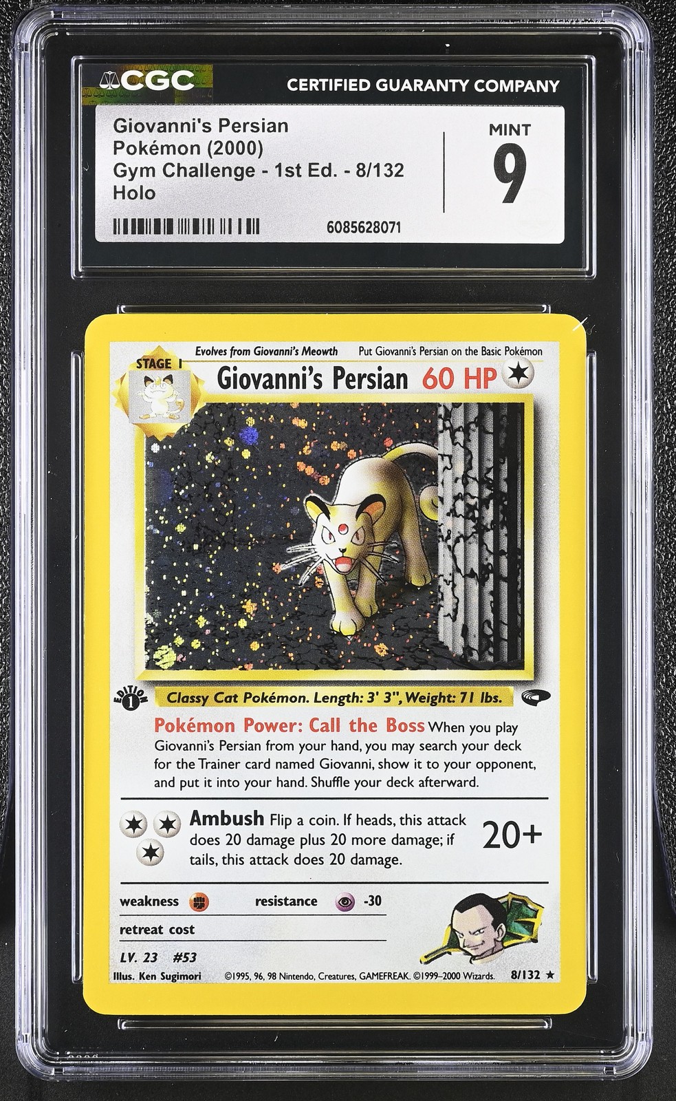 CGC 9 MINT Giovanni's Persian Gym Challenge 1st Edition 8/132 Holo Pokemon Card