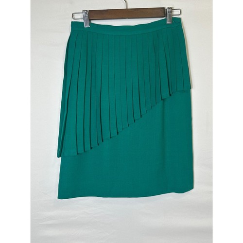 Claude Bert Vintage Green Fully Lined Pencil Skirt Size S Asymmetrical Pleats