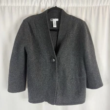 Carole Little Cardigan Gray Lambs Wool Angora One Button Bell 3/4 Sleeve size: M