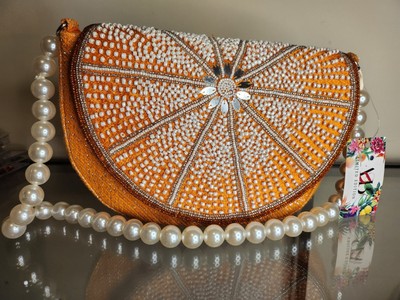 A & B Limited Ed. Beaded Orange Slice Handbag Purse Orange Pearl NWT TikTok
